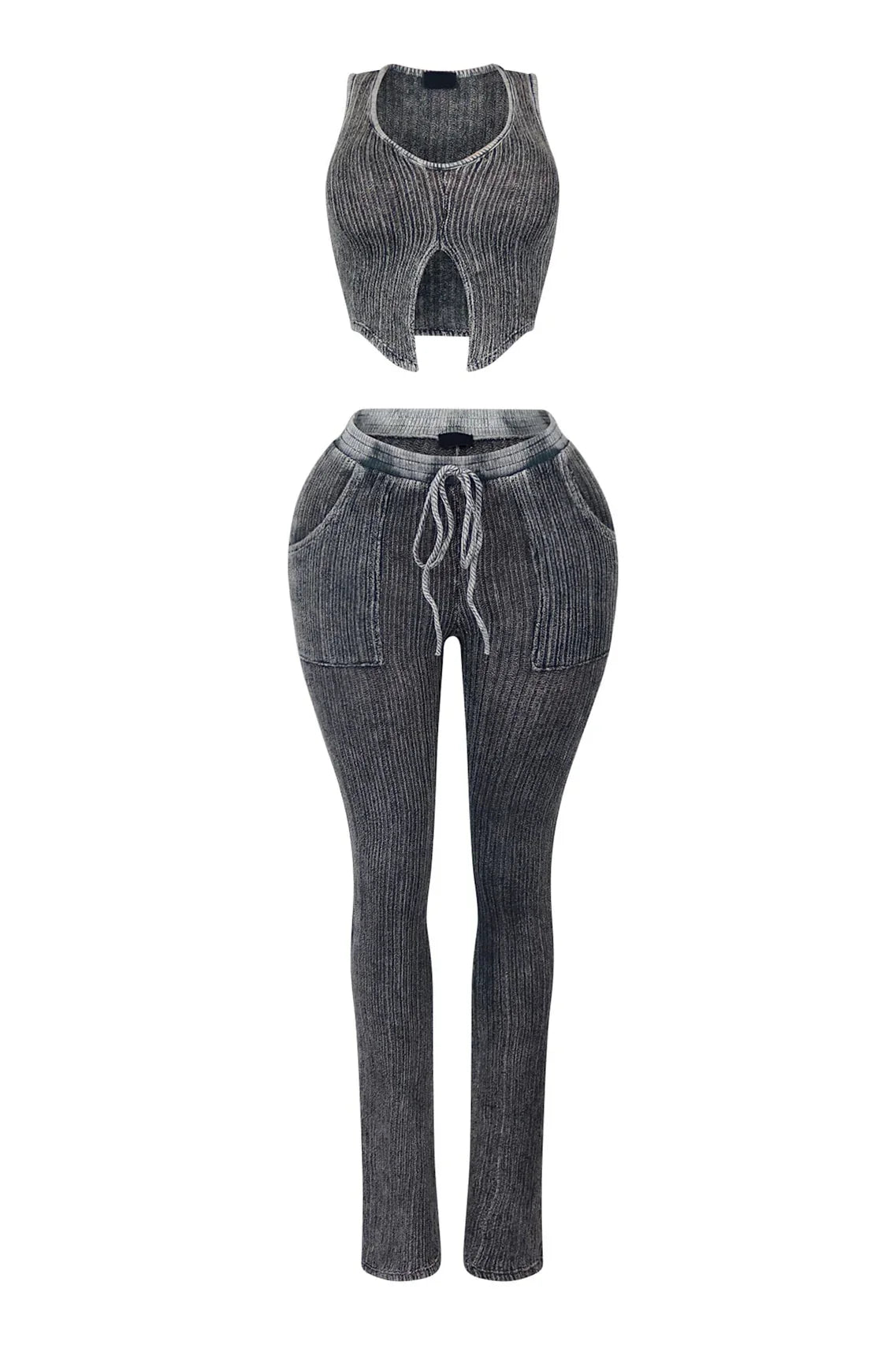 Twin Flame Ribbed Knit Tank Top & Pants SET