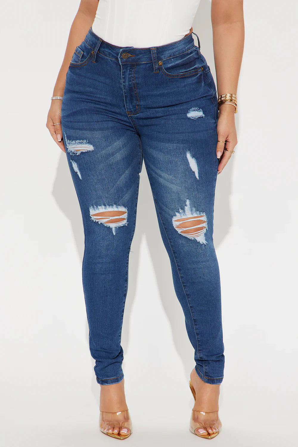 Got Spunk Destroyed High Stretch Skinny Jean - Dark Wash