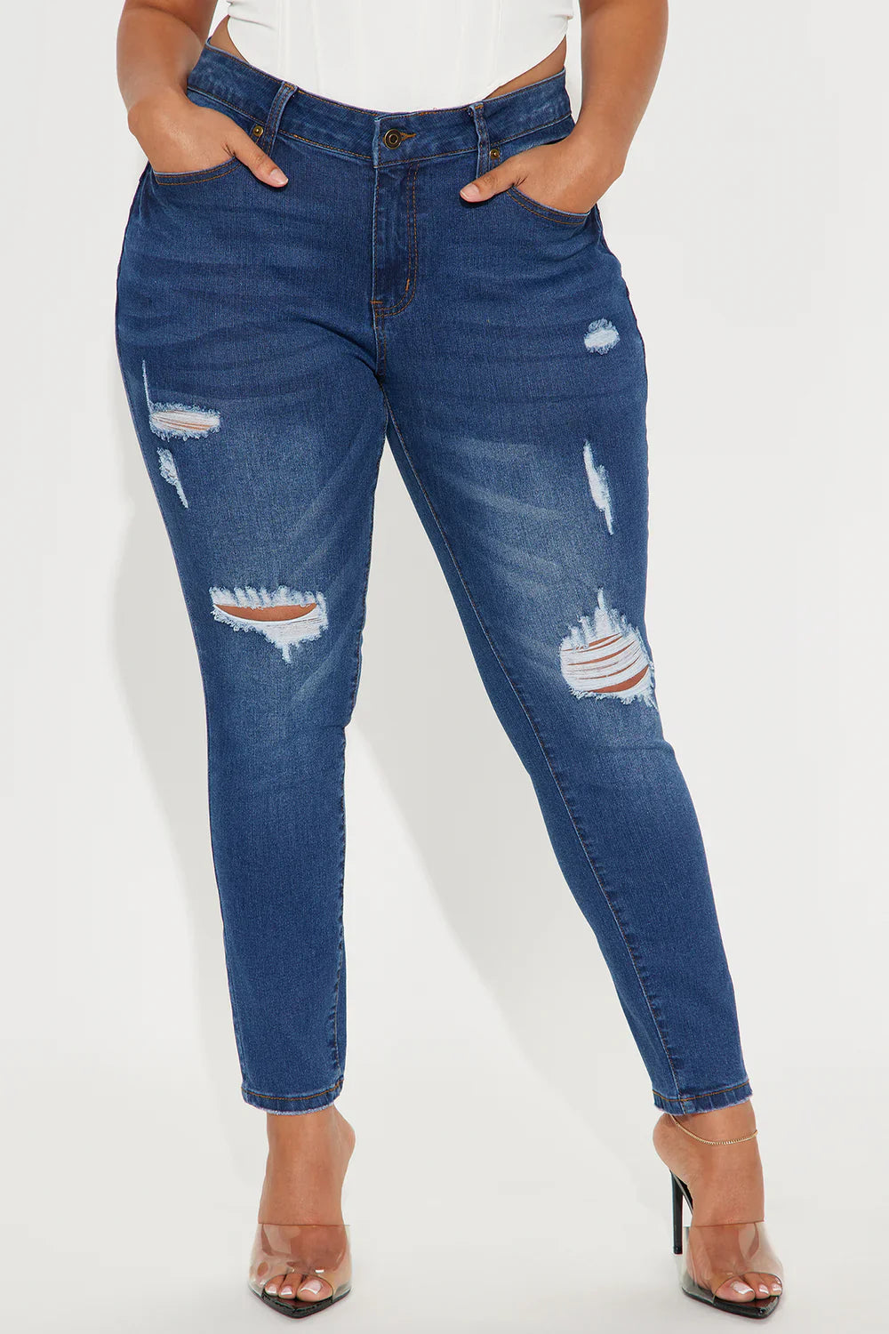 Got Spunk Destroyed High Stretch Skinny Jean - Dark Wash