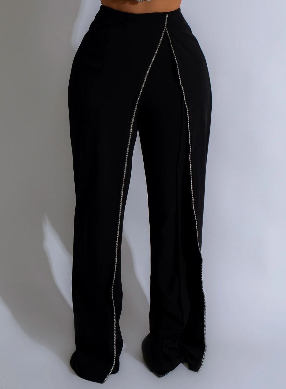 Crystal Drape Rhinestones Pants White