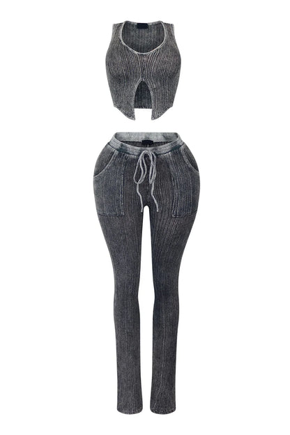 Twin Flame Ribbed Knit Tank Top & Pants SET