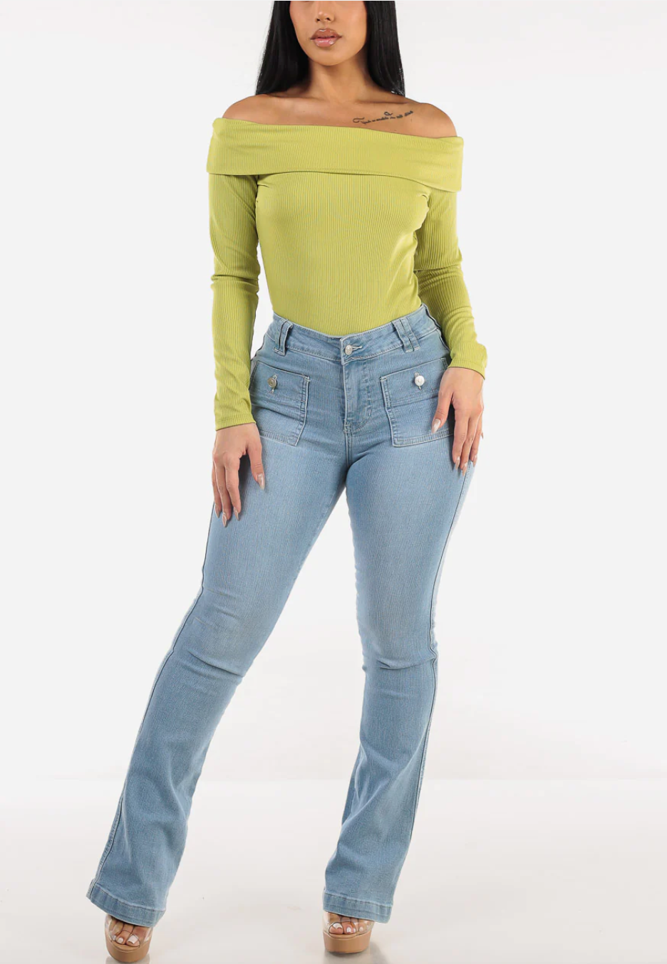 Butt Lift Mid Rise Stretch Bootcut Jeans Light Wash