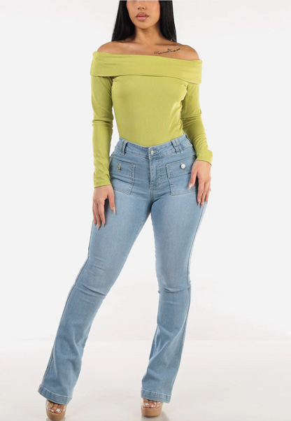 Butt Lift Mid Rise Stretch Bootcut Jeans Light Wash