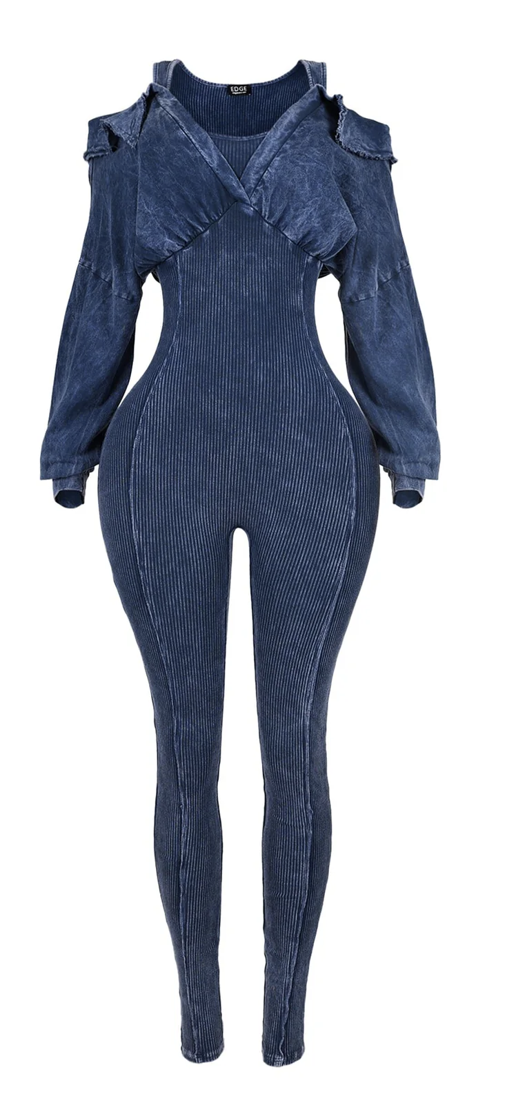 Camila Mineral Washed Cold Shoulder Hoodie Jumpsuit