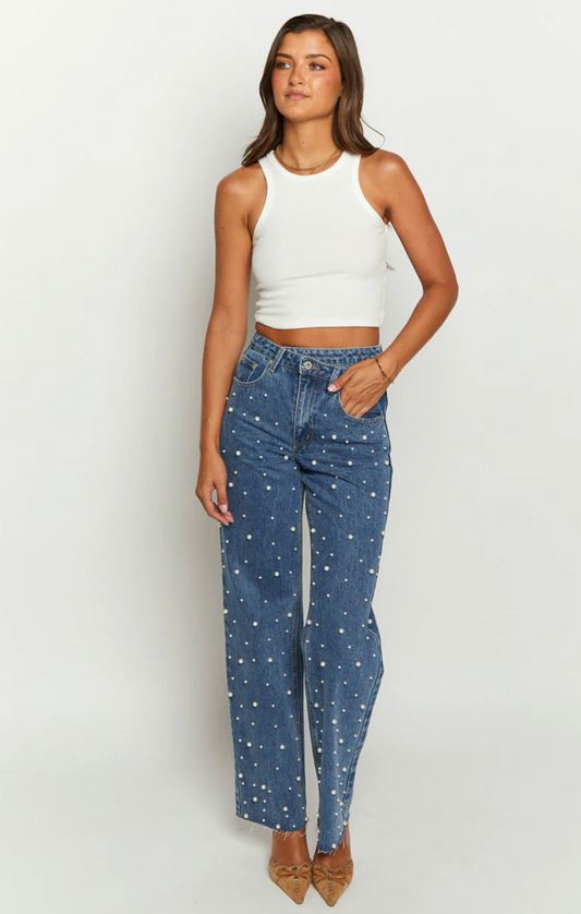 Denim Dazzle Pearl Black High Waisted Jeans