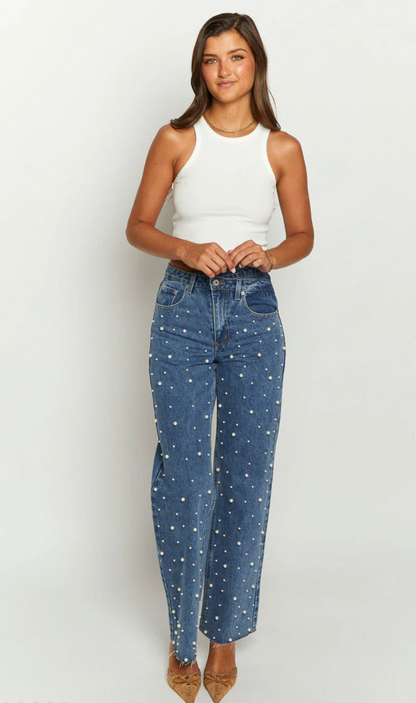 Denim Dazzle Pearl Black High Waisted Jeans