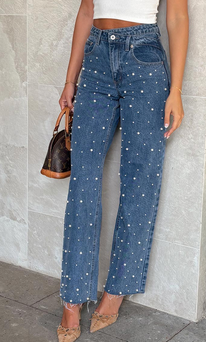 Denim Dazzle Pearl Black High Waisted Jeans