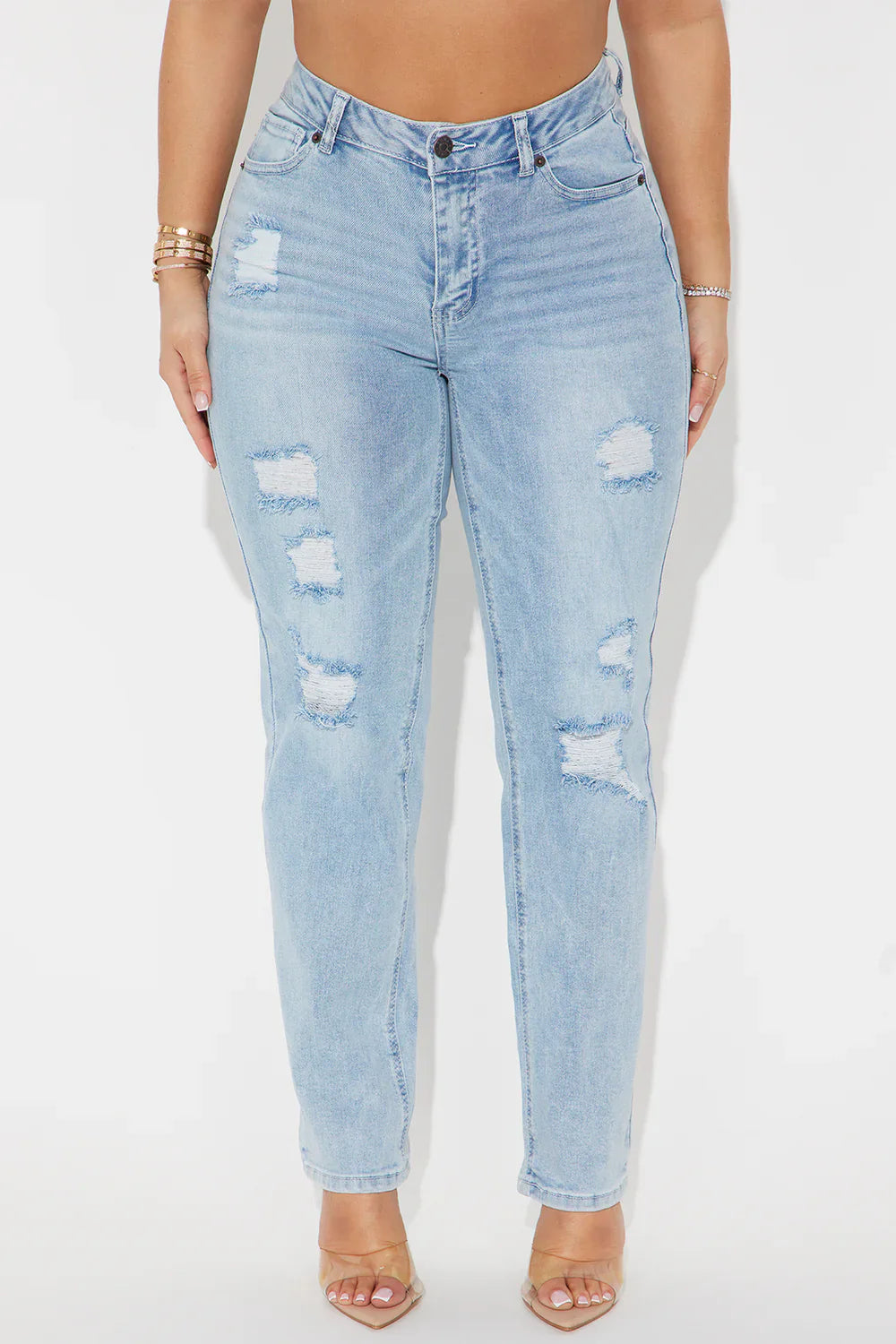 Emma Ripped Slim Straight Leg Jeans - Light Wash