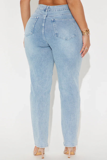 Emma Ripped Slim Straight Leg Jeans - Light Wash
