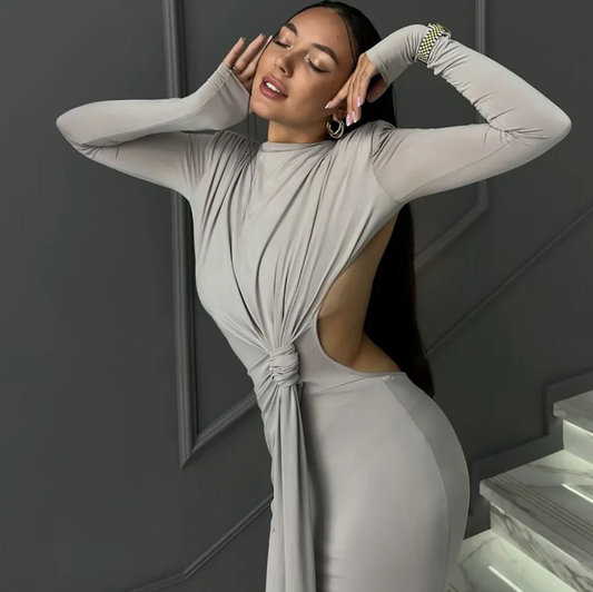 Fashion Ruched Cut Out Sexy Backless Maxi Dress