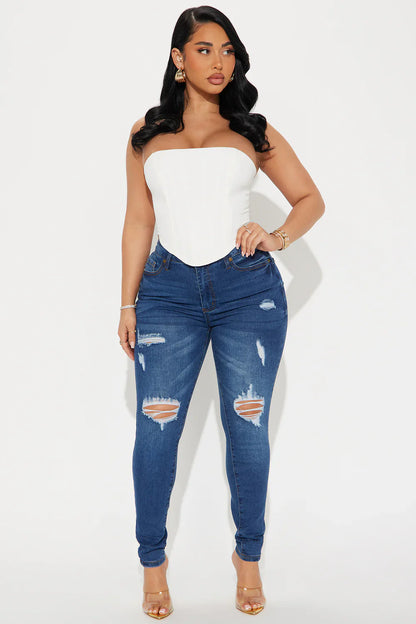Got Spunk Destroyed High Stretch Skinny Jean - Dark Wash