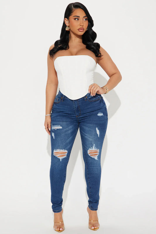 Got Spunk Destroyed High Stretch Skinny Jean - Dark Wash
