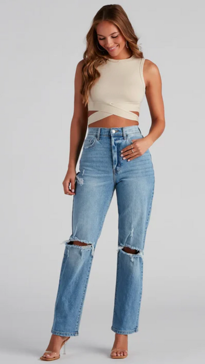 High-Rise Distressed Boyfriend Jeans 60 Reviews