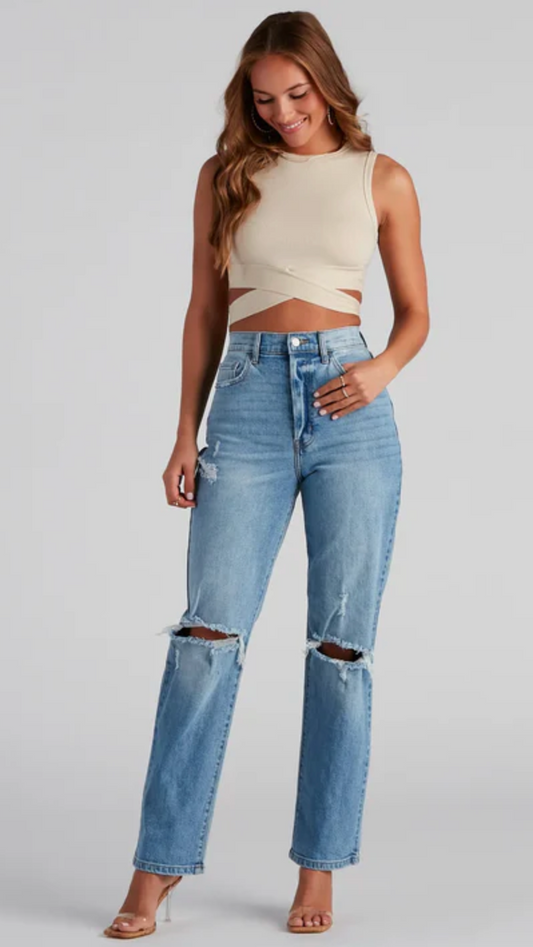 High-Rise Distressed Boyfriend Jeans 60 Reviews