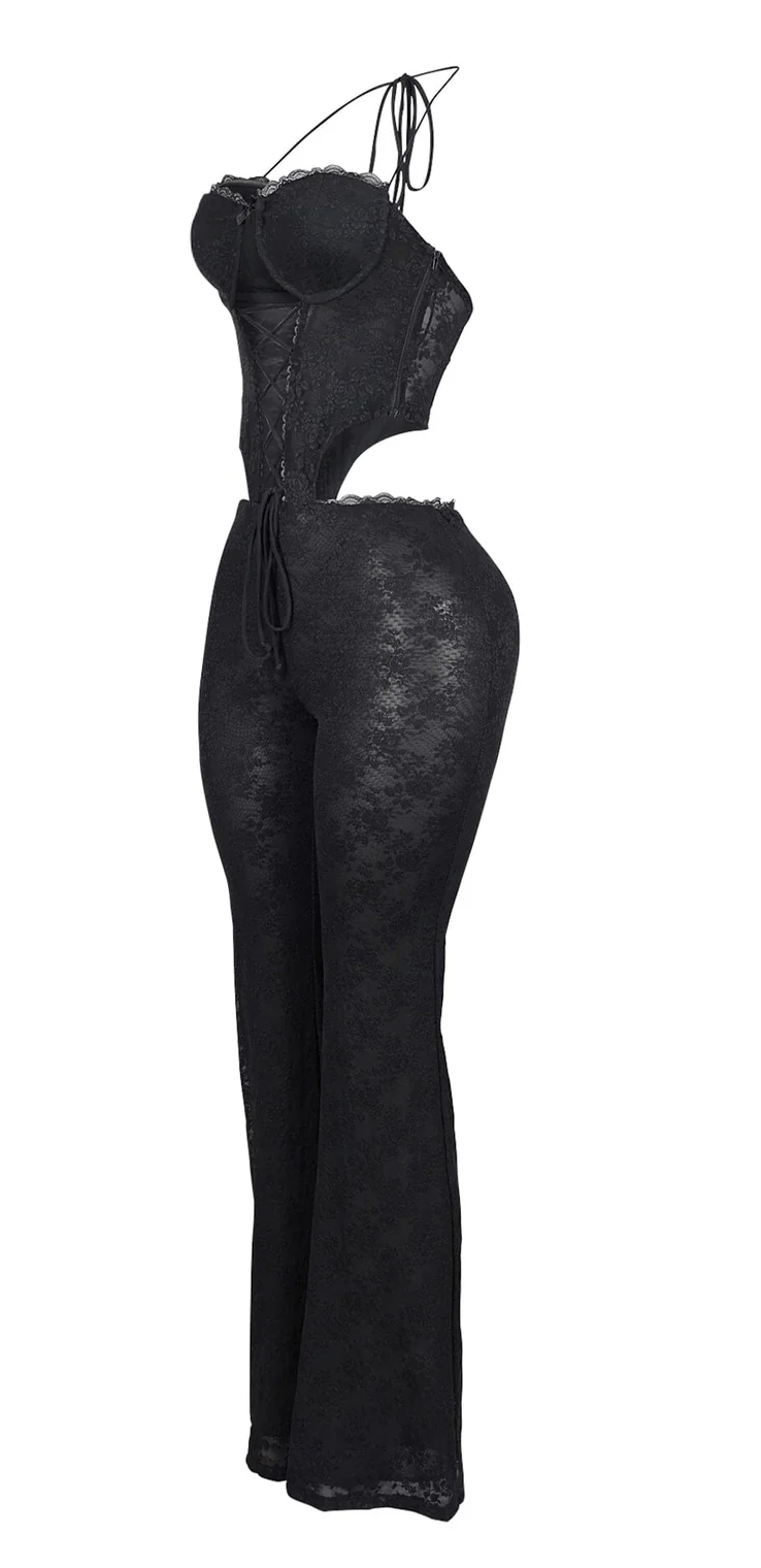 Nevaeh Mesh Lace Halter Padded Jumpsuit