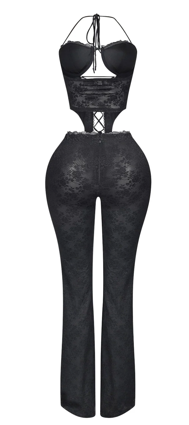 Nevaeh Mesh Lace Halter Padded Jumpsuit