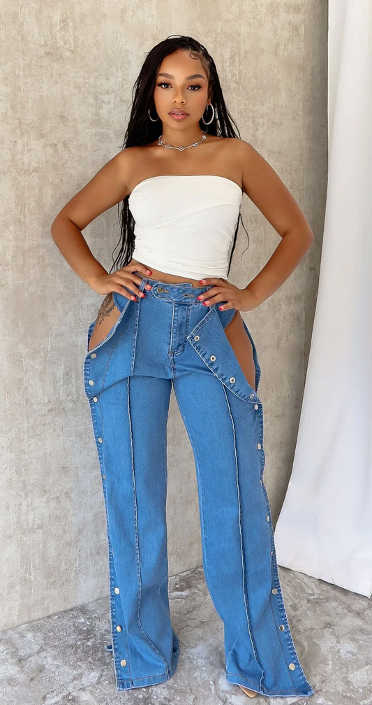 No Celestial Flare Snap Button Jeans