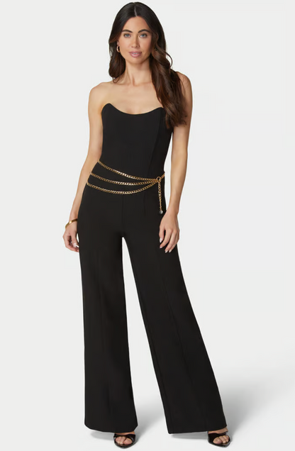 Scoop Neck Belted Palazzo Leg Jumpsuit
