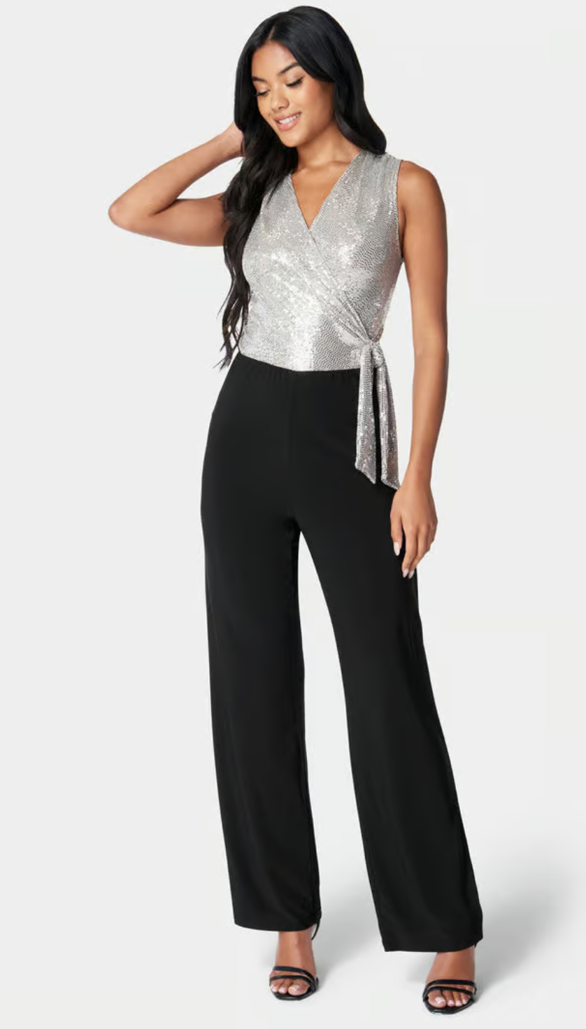 Disco Dot Wrap Tie Jumpsuit