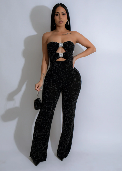 Stellar Gaze Rhinestones Jumpsuit Black