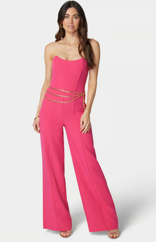 Scoop Neck Belted Palazzo Leg Jumpsuit