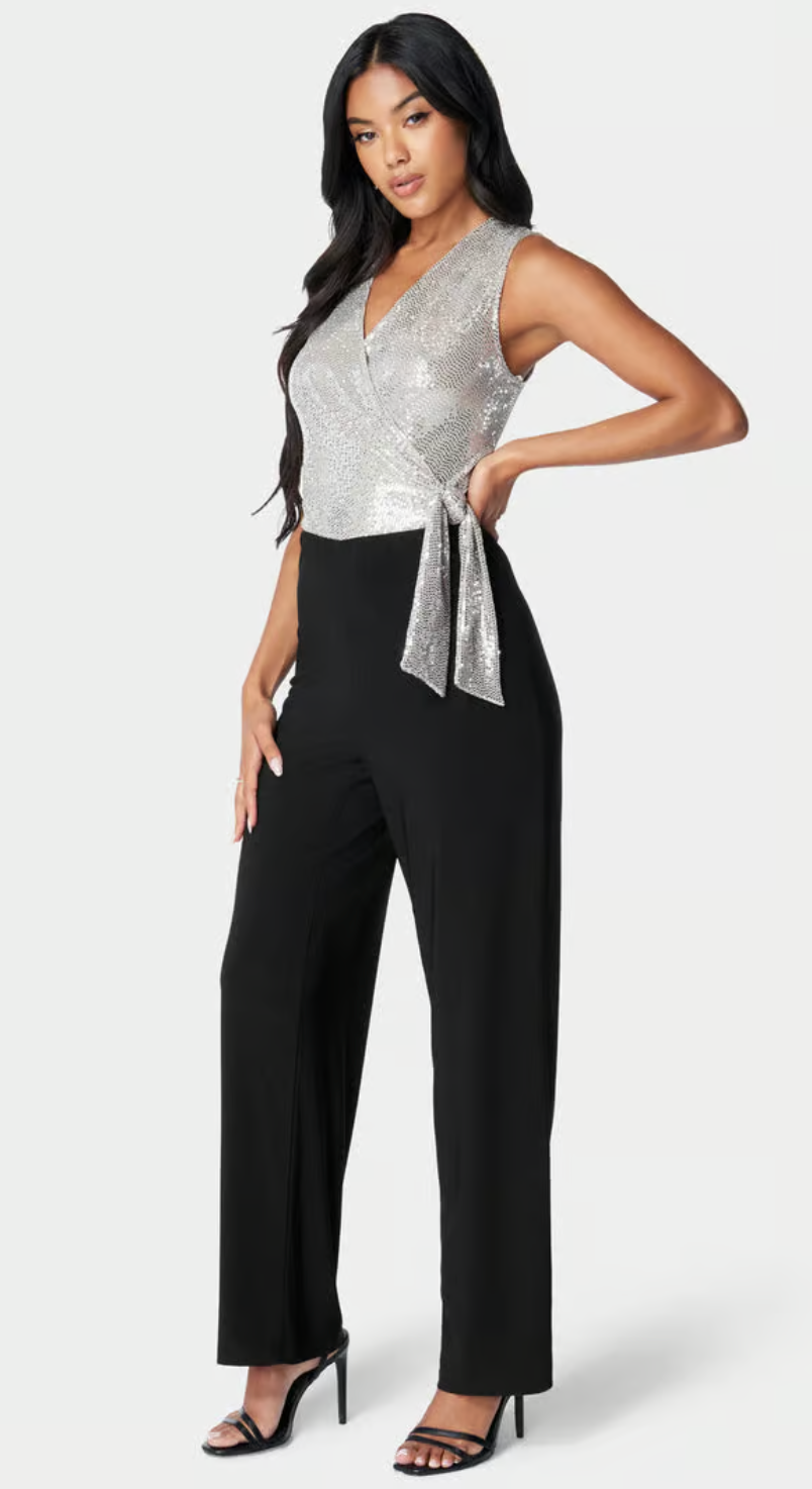 Disco Dot Wrap Tie Jumpsuit
