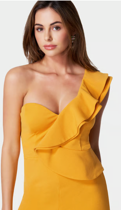 One Shoulder Ruffle Crepe Jumpsuit
