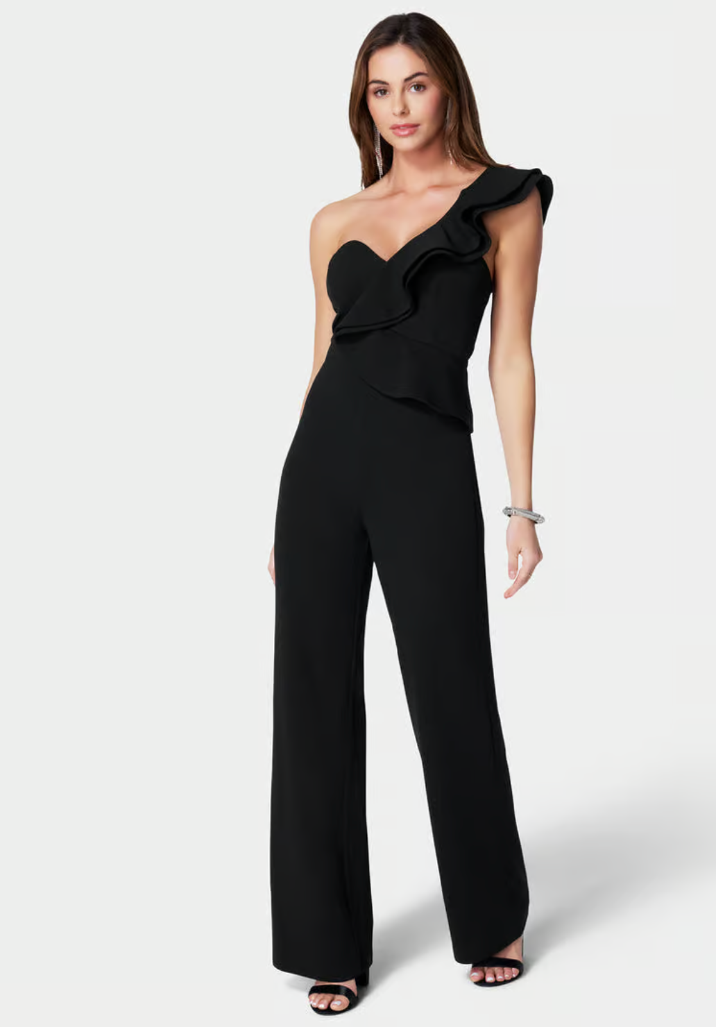 One Shoulder Ruffle Crepe Jumpsuit